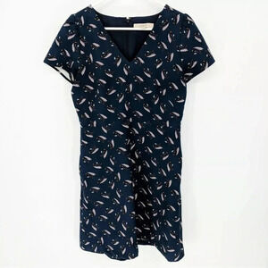 Size 14 LOFT Floral Feather V Neck Short Sleeve Sheath Mini Dress